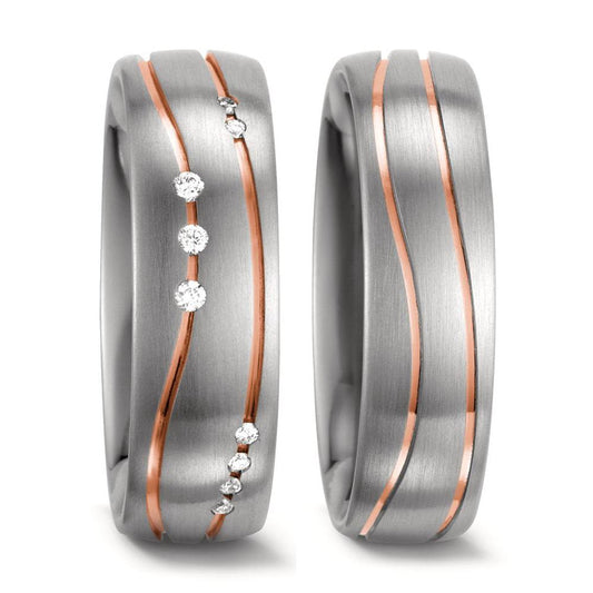 obrączka partnerska złoto białe 585/14 K, złoto czerwone 585/14 K Diament biały, 0.06 ct, 9 kamienie, w-si