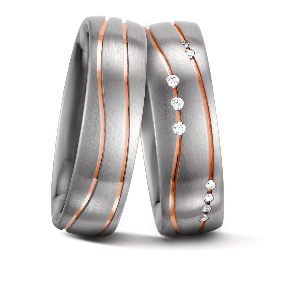 obrączka partnerska złoto białe 585/14 K, złoto czerwone 585/14 K Diament biały, 0.06 ct, 9 kamienie, w-si