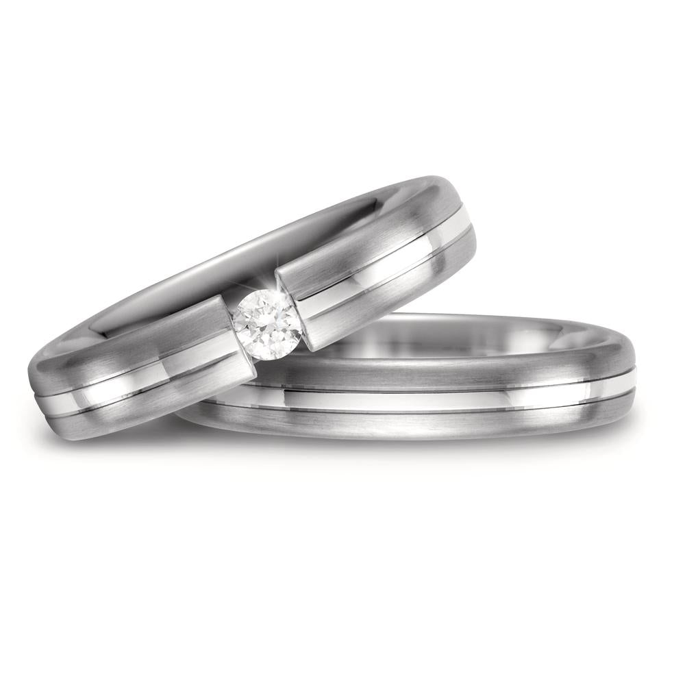 obrączka partnerska złoto białe 585/14 K Diament biały, 0.10 ct, w-si