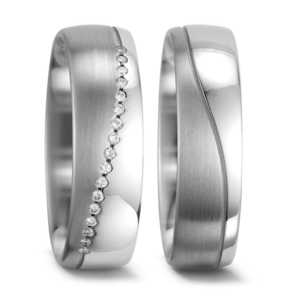obrączka partnerska złoto białe 585/14 K Diament biały, 0.085 ct, 17 kamienie, w-si