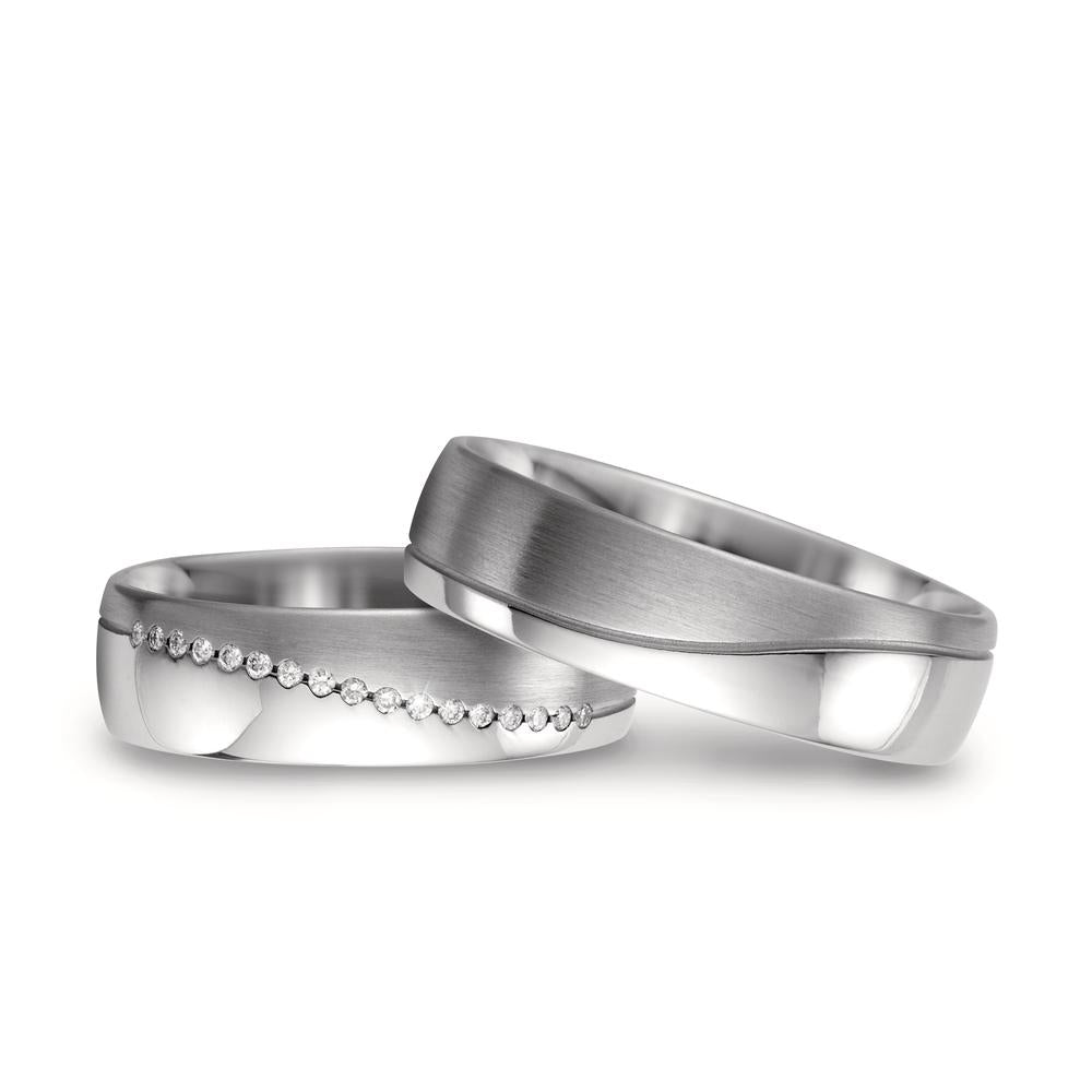 obrączka partnerska złoto białe 585/14 K Diament biały, 0.085 ct, 17 kamienie, w-si