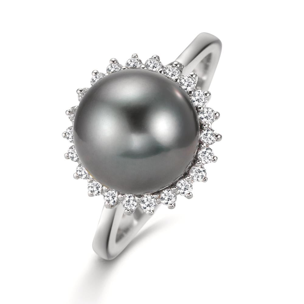 pierścionek złoto białe 750/18 K Diament 0.27 ct, 22 kamienie, w-si Perła tahitańska szary, 10 mm