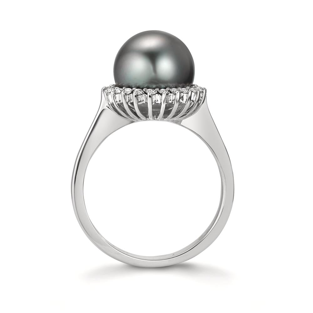 pierścionek złoto białe 750/18 K Diament 0.27 ct, 22 kamienie, w-si Perła tahitańska szary, 10 mm