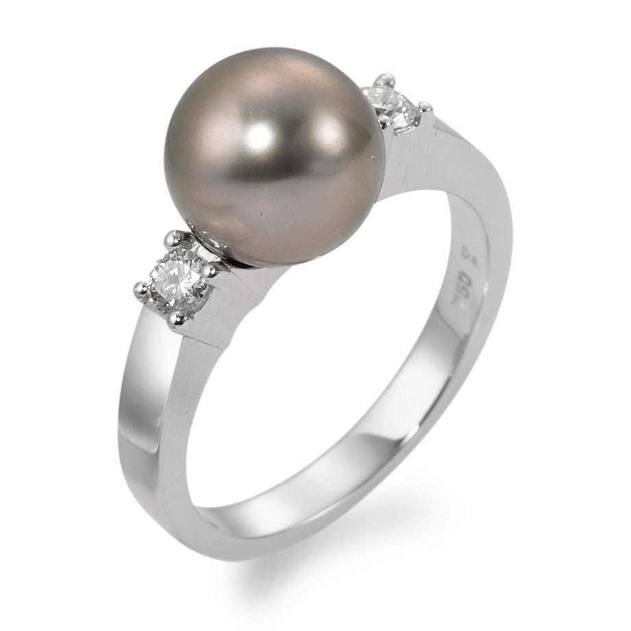 pierścionek złoto białe 750/18 K Diament 0.20 ct, 2 kamienie, w-si Perła tahitańska, 9.5 mm