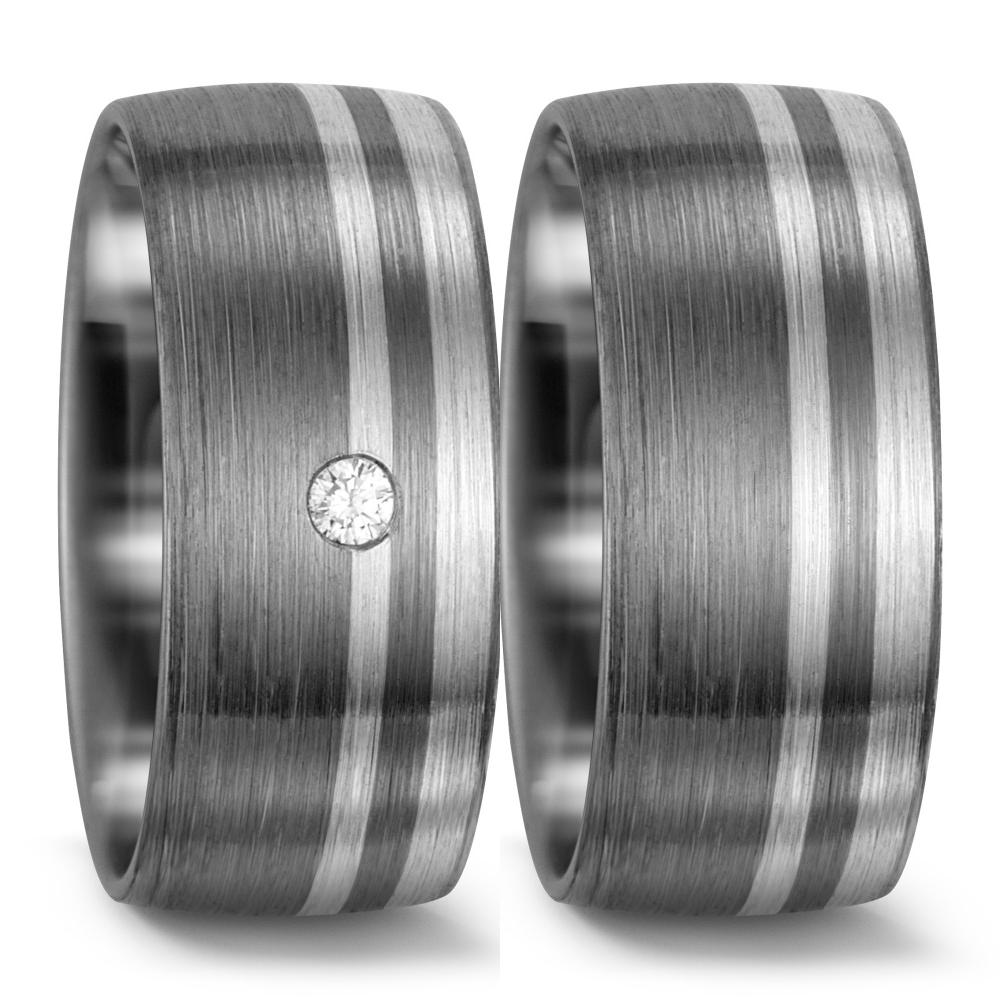 obrączka partnerska złoto białe 375/9 K, pallad 500 Diament biały, 0.03 ct, w-si