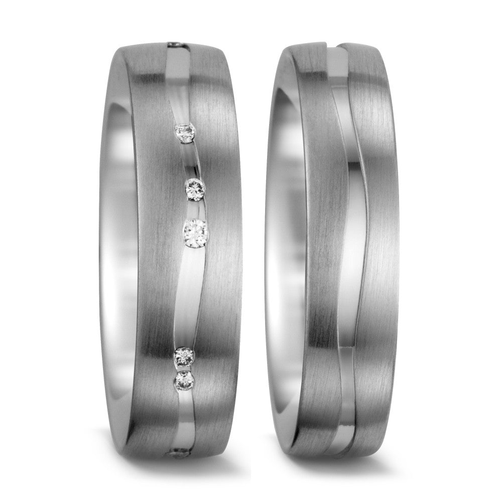 obrączka partnerska złoto białe 750/18 K Diament biały, 0.095 ct, 12 kamienie, tw-vsi