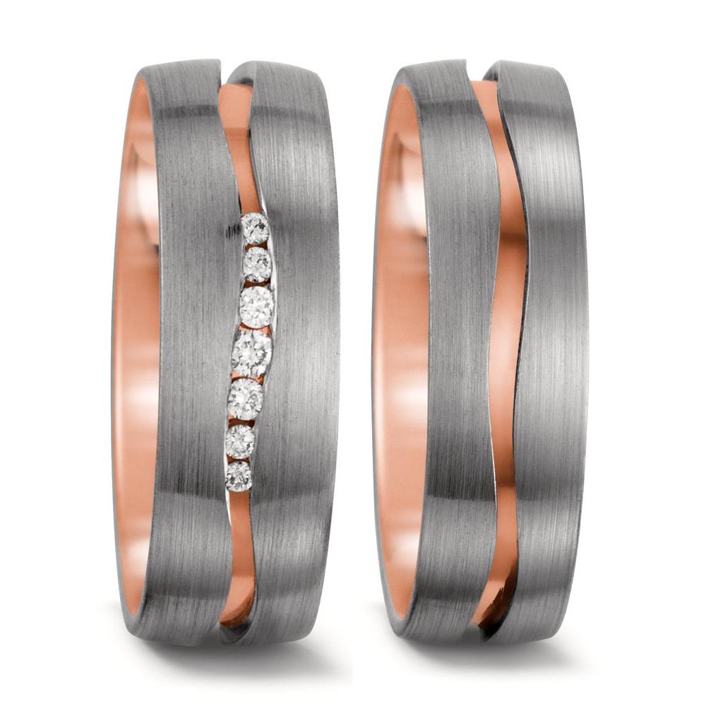 obrączka partnerska złoto czerwone 750/18 K, złoto białe 750/18 K Diament biały, 0.061 ct, 7 kamienie, tw-vsi