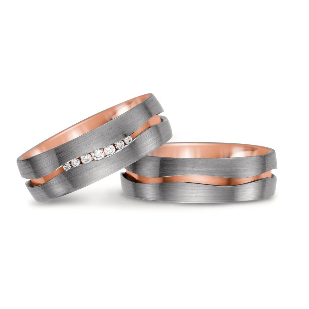 obrączka partnerska złoto czerwone 750/18 K, złoto białe 750/18 K Diament biały, 0.061 ct, 7 kamienie, tw-vsi