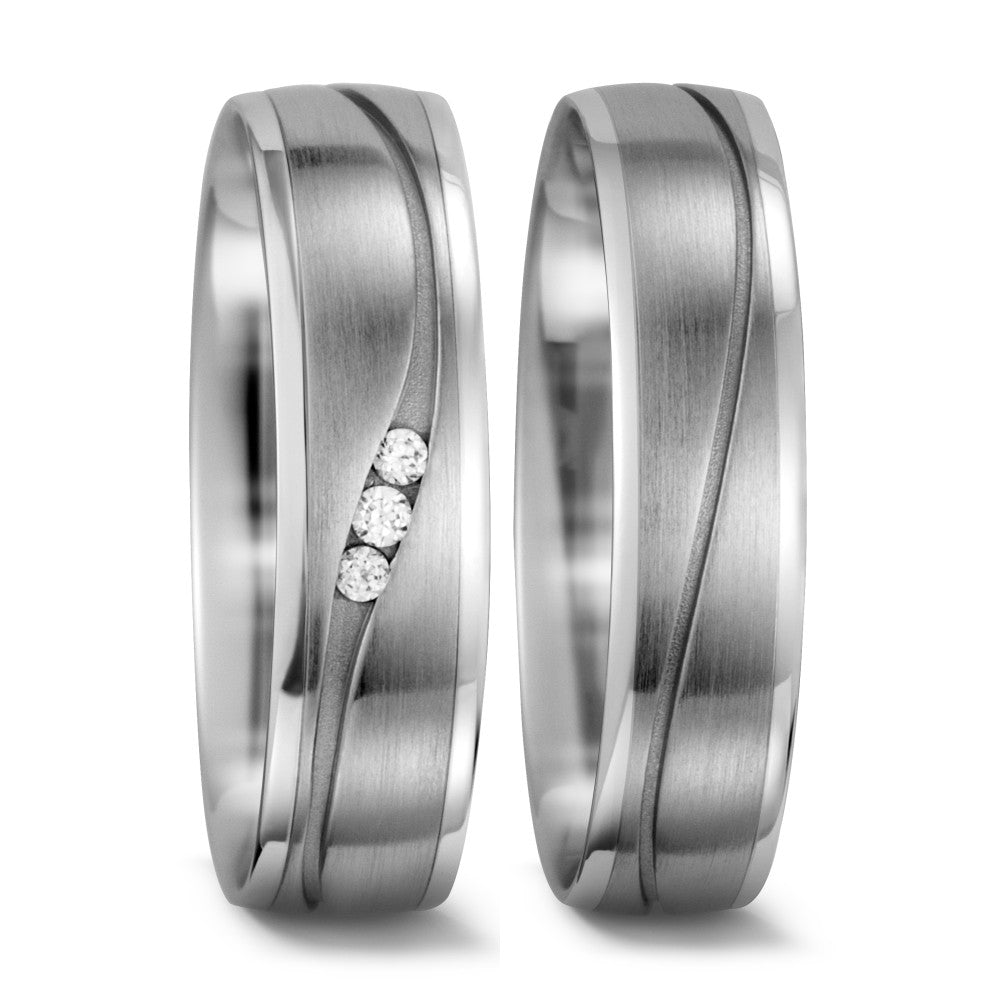 obrączka partnerska złoto białe 750/18 K Diament biały, 0.033 ct, 3 kamienie, w-si