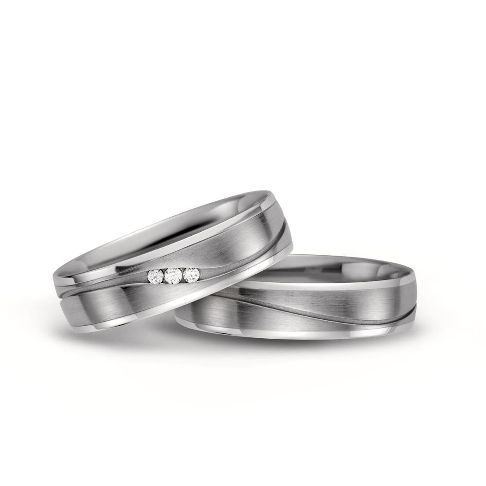 obrączka partnerska złoto białe 750/18 K Diament biały, 0.033 ct, 3 kamienie, w-si