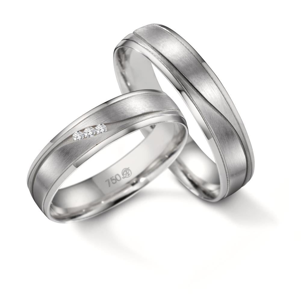 obrączka partnerska złoto białe 750/18 K Diament biały, 0.033 ct, 3 kamienie, w-si