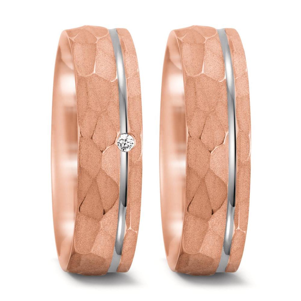obrączka partnerska złoto różowe 750/18 K, złoto białe 750/18 K Diament 0.02 ct, tw-si