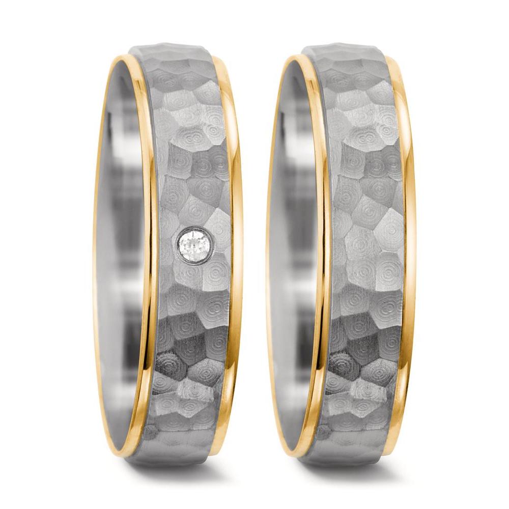 obrączka partnerska złoto białe 750/18 K, złoto żółte 750/18 K Diament 0.02 ct, tw-si