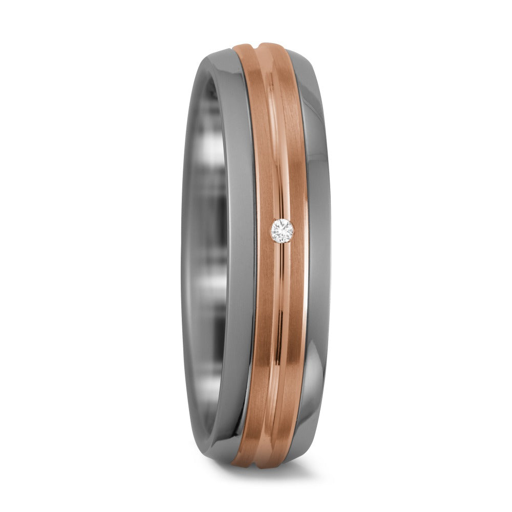 obrączka partnerska tytan, złoto czerwone 585/14 K Diament 0.01 ct, w-pi1