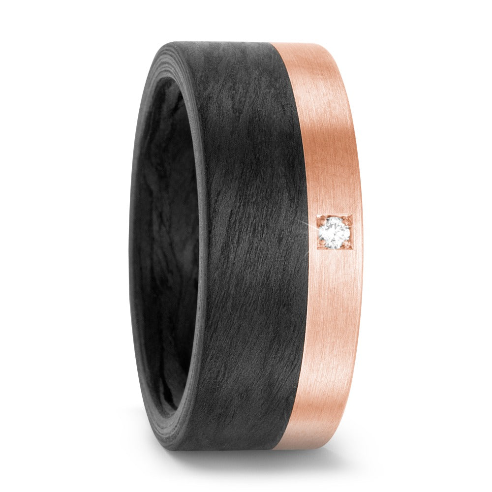 pierścionek węgiel, złoto czerwone 750/18 K