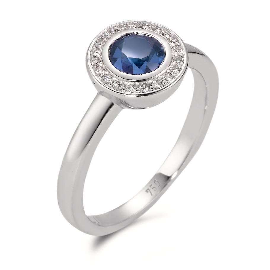 pierścionek złoto białe 750/18 K Szafir niebieski, Diament biały, 20 kamienie, w-si