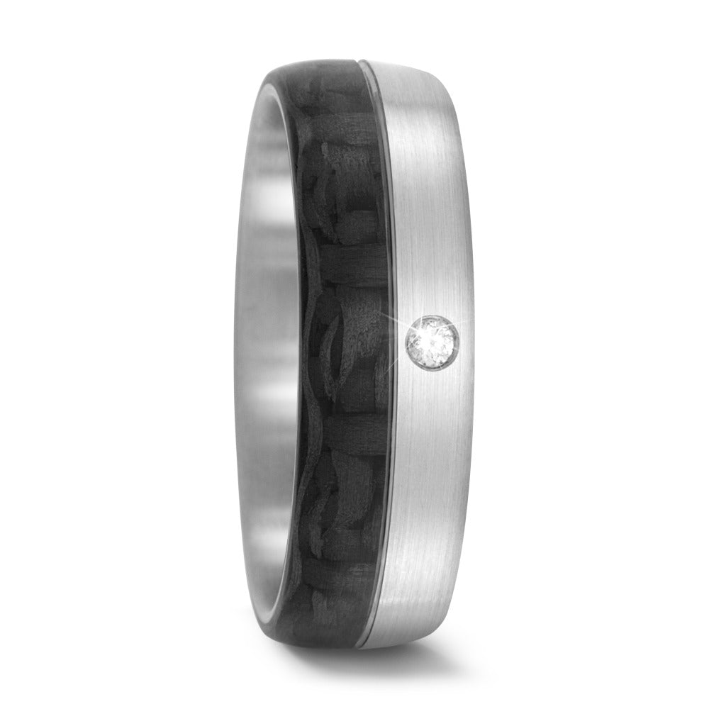 obrączka partnerska złoto białe 585/14 K, węgiel Diament 0.025 ct, tw-si