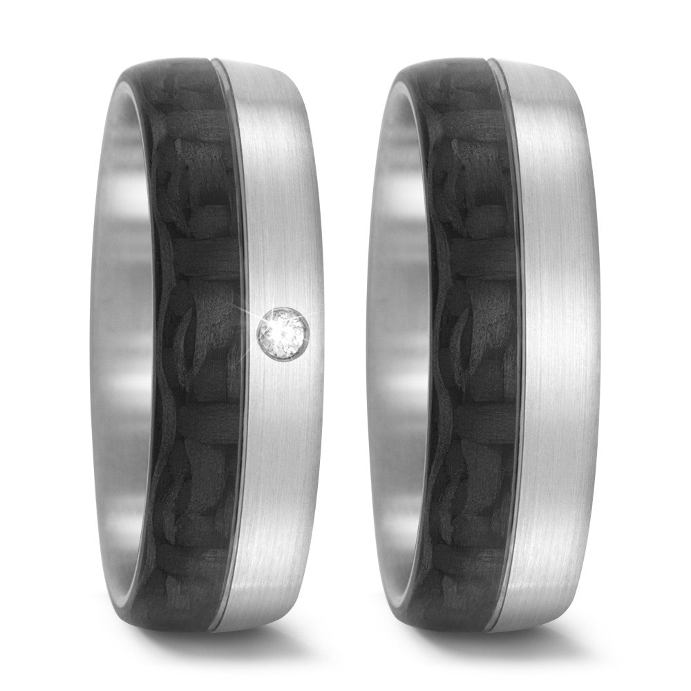 obrączka partnerska złoto białe 585/14 K, węgiel Diament 0.025 ct, tw-si