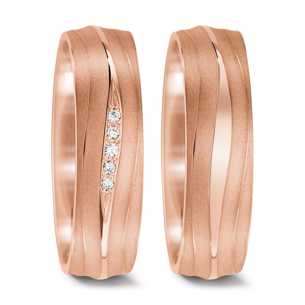 obrączka partnerska złoto różowe 750/18 K Diament 0.028 ct, 5 kamienie, tw-vsi