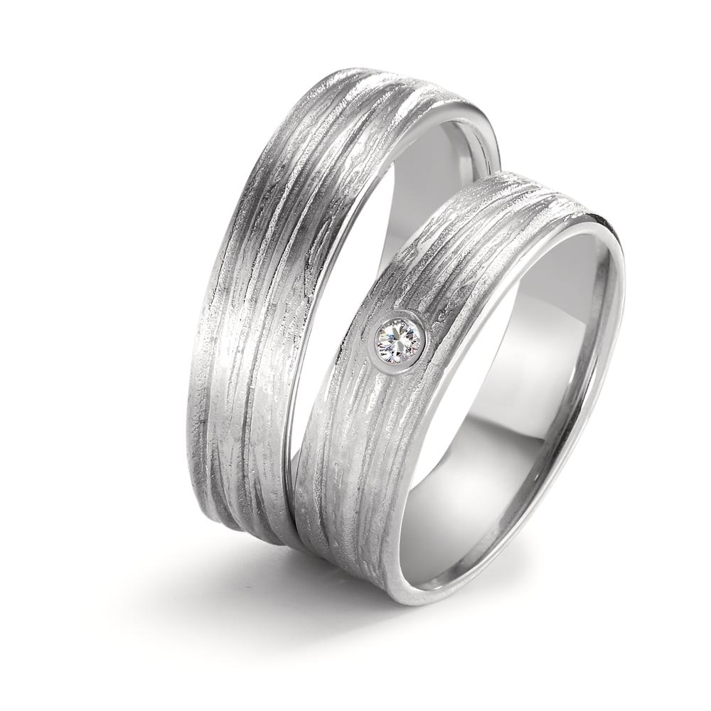 obrączka partnerska złoto białe 750/18 K Diament 0.04 ct, w-si