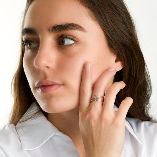 pierścionek złoto różowe 585/14 K, złoto białe 585/14 K Diament 0.10 ct, 17 kamienie, w-si