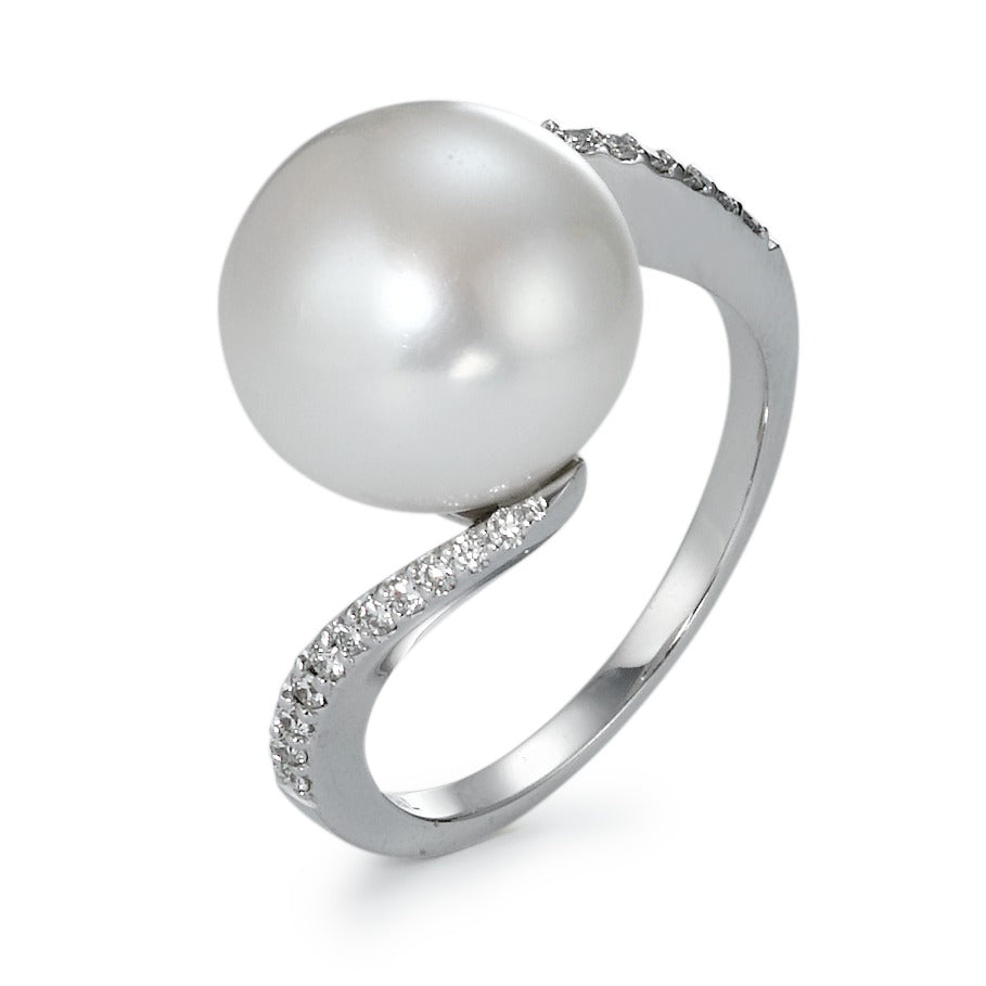 pierścionek złoto białe 750/18 K Diament 0.16 ct, 22 kamienie, w-si Perła hodowana w wodzie słodkiej, 22 Perły, 11 mm