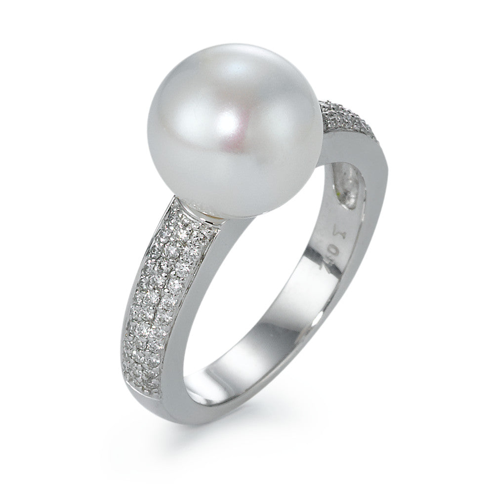 pierścionek złoto białe 750/18 K Diament 0.32 ct, 66 kamienie, w-si Perła hodowana w wodzie słodkiej biały, 10 mm