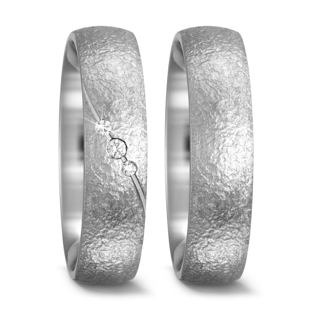 obrączka partnerska złoto białe 750/18 K Diament 0.04 ct, 3 kamienie, tw-vsi