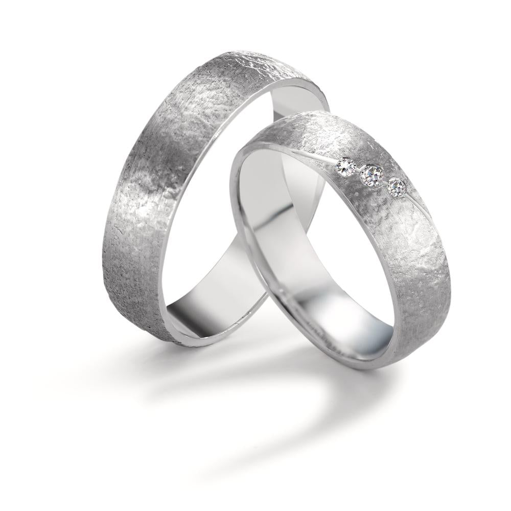 obrączka partnerska złoto białe 750/18 K Diament 0.04 ct, 3 kamienie, tw-vsi