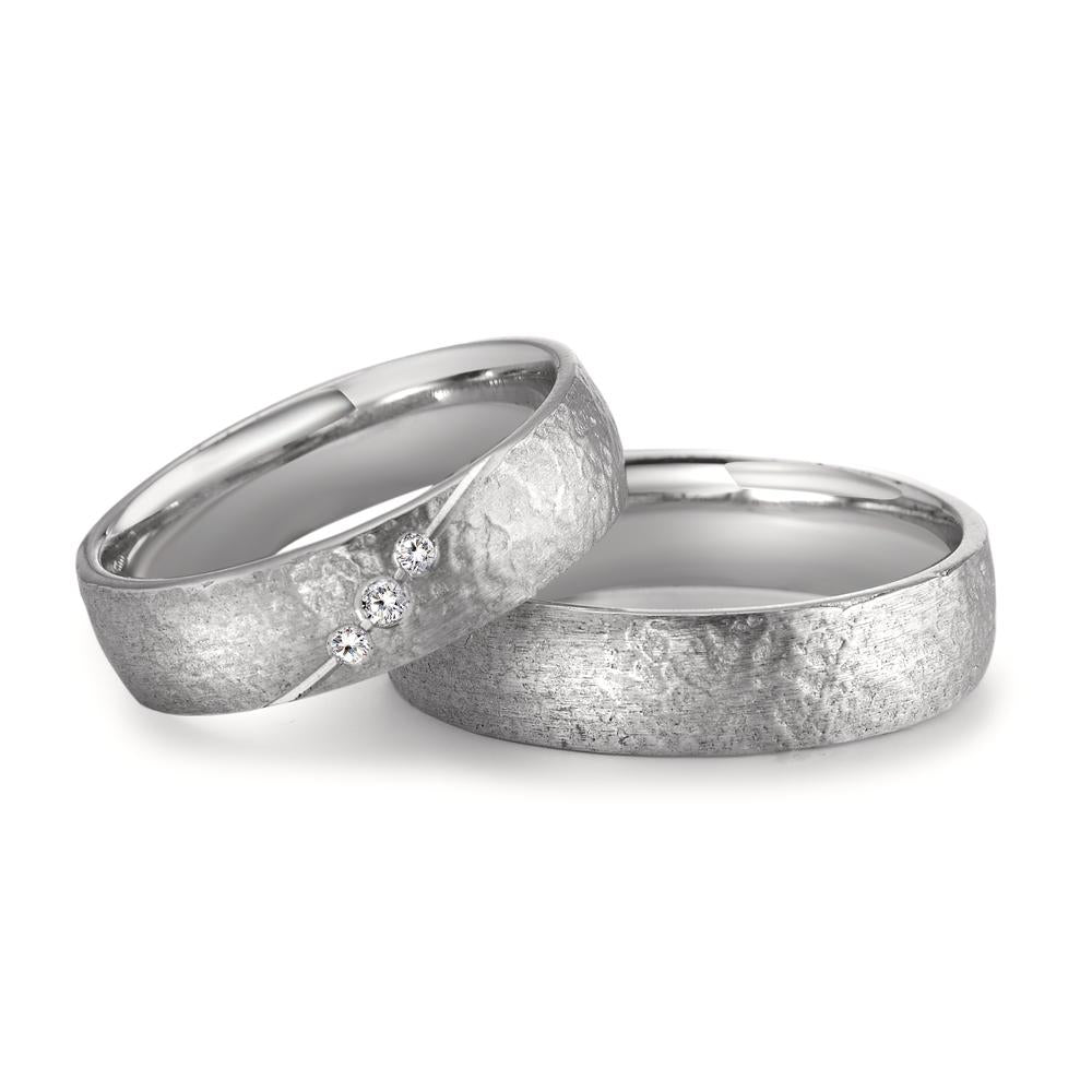 obrączka partnerska złoto białe 750/18 K Diament 0.04 ct, 3 kamienie, tw-vsi