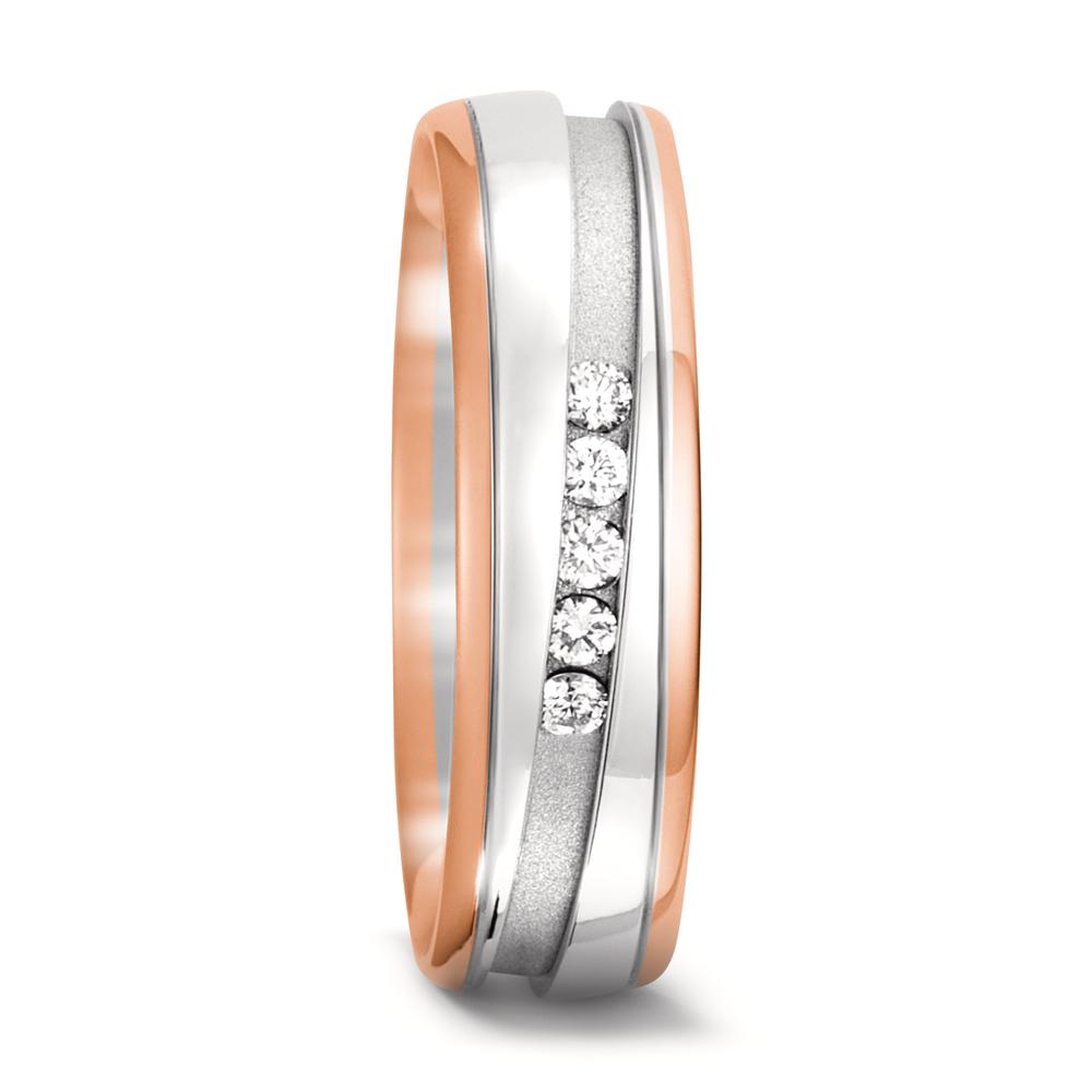 obrączka partnerska złoto czerwone 750/18 K, złoto białe 750/18 K Diament 0.10 ct, 5 kamienie, w-si