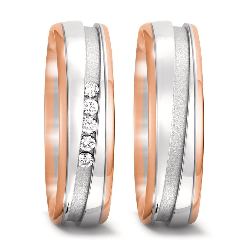 obrączka partnerska złoto czerwone 750/18 K, złoto białe 750/18 K Diament 0.10 ct, 5 kamienie, w-si