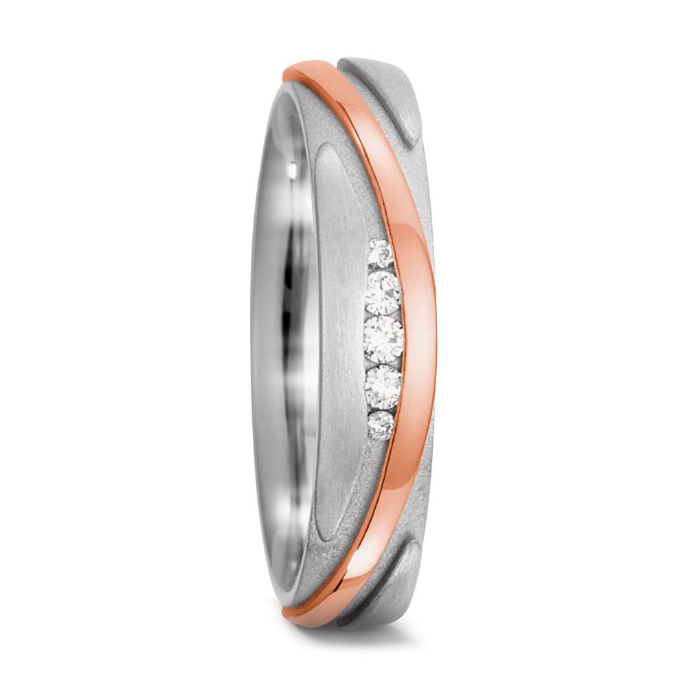 obrączka partnerska złoto białe 750/18 K, złoto czerwone 750/18 K Diament 0.06 ct, 5 kamienie, w-si