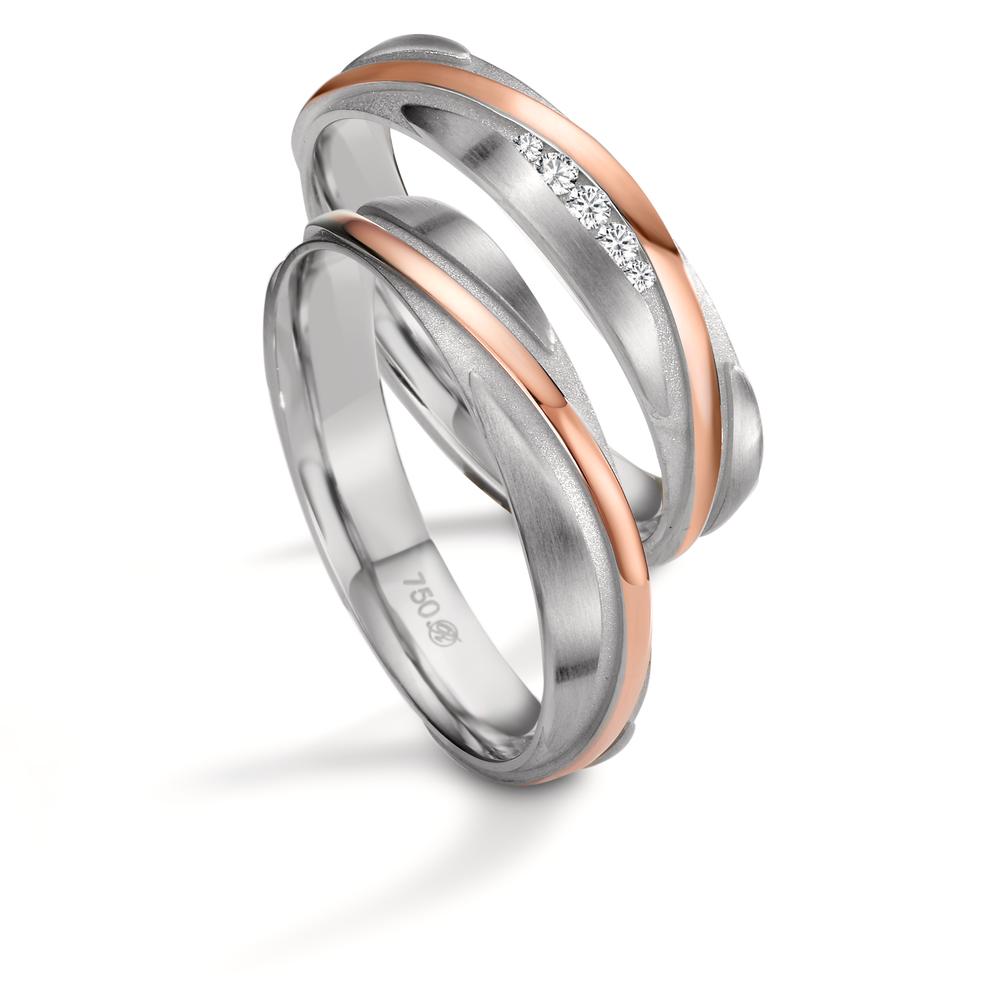 obrączka partnerska złoto białe 750/18 K, złoto czerwone 750/18 K Diament 0.06 ct, 5 kamienie, w-si
