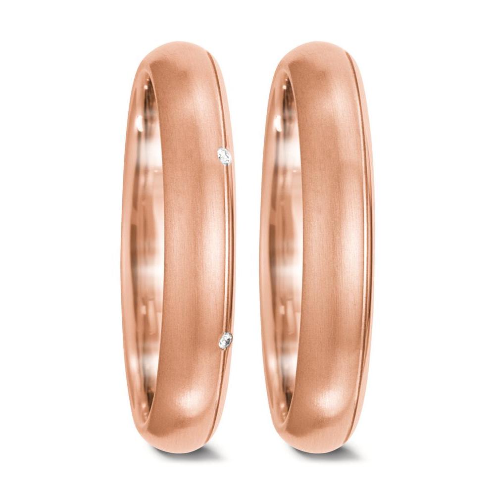 obrączka partnerska złoto różowe 750/18 K Diament biały, 0.03 ct, 6 kamienie, tw-vsi