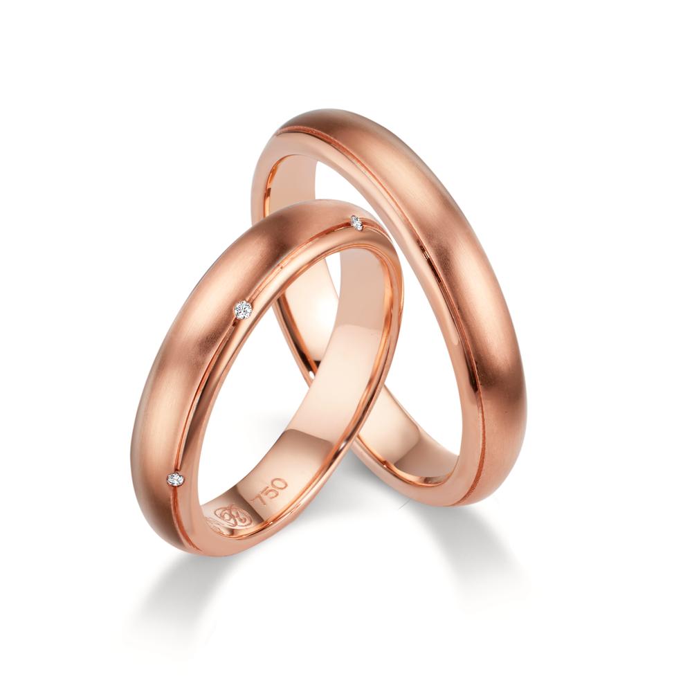 obrączka partnerska złoto różowe 750/18 K Diament biały, 0.03 ct, 6 kamienie, tw-vsi