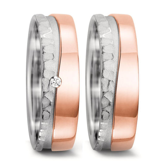 obrączka partnerska złoto białe 750/18 K, złoto różowe 750/18 K Diament 0.02 ct, tw-si