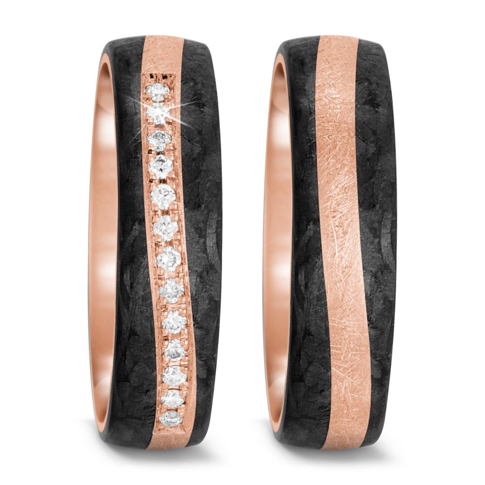 obrączka partnerska złoto różowe 585/14 K, węgiel Diament 0.091 ct, 13 kamienie, tw-si