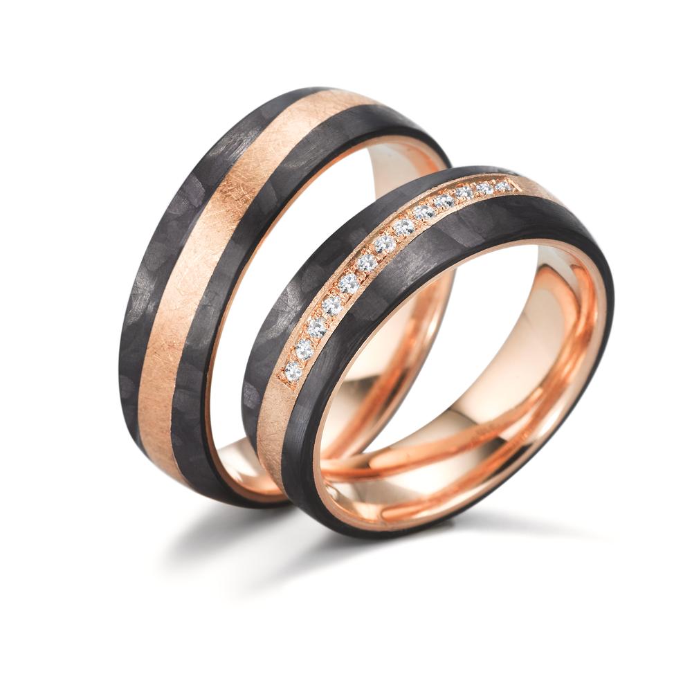 obrączka partnerska złoto różowe 585/14 K, węgiel Diament 0.091 ct, 13 kamienie, tw-si