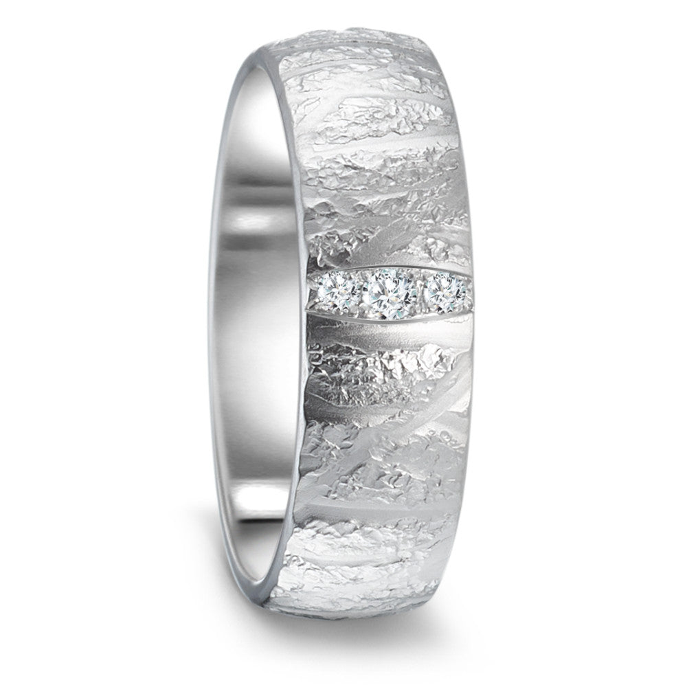 obrączka partnerska złoto białe 750/18 K Diament 0.045 ct, 3 kamienie, tw-vsi