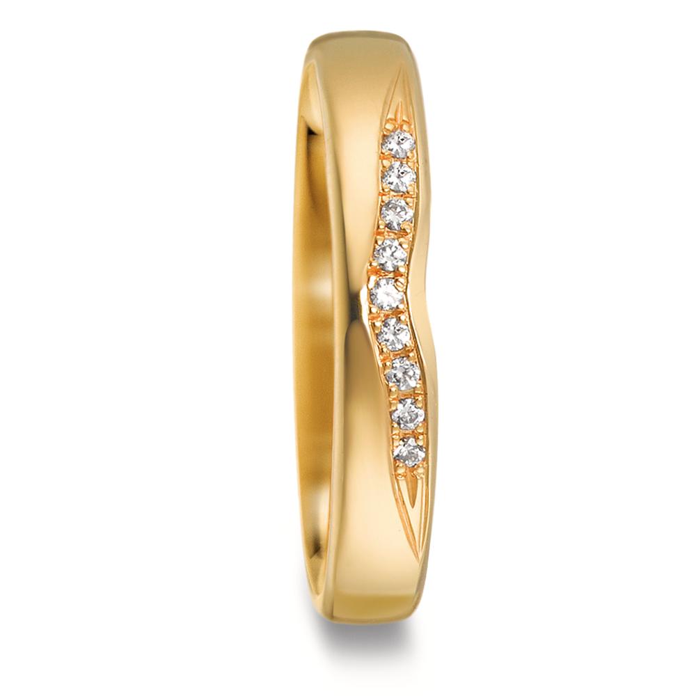 obrączka partnerska złoto żółte 750/18 K Diament 0.045 ct, 9 kamienie, tw-vsi