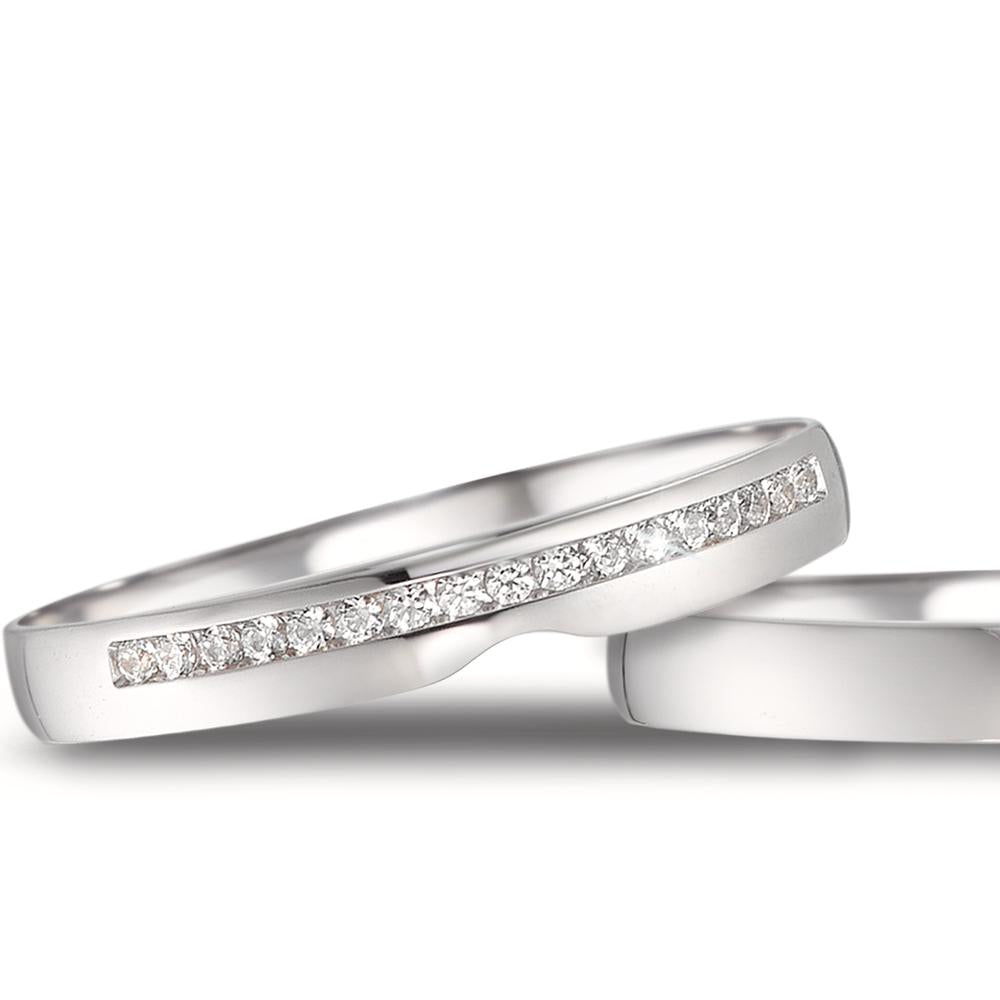 obrączka partnerska złoto białe 750/18 K Diament 0.085 ct, 17 kamienie, tw-vsi