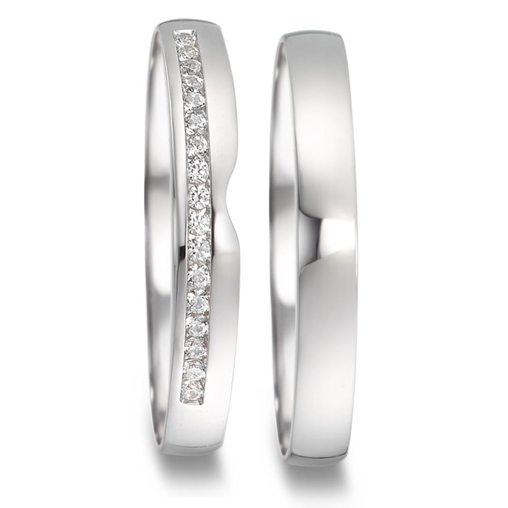 obrączka partnerska złoto białe 750/18 K Diament 0.085 ct, 17 kamienie, tw-vsi
