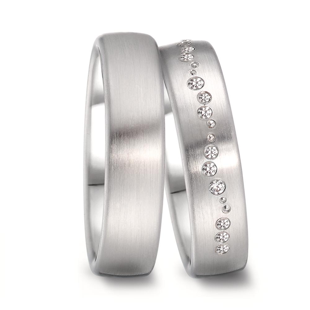 obrączka partnerska złoto białe 750/18 K Diament 0.105 ct, 15 kamienie, tw-vsi
