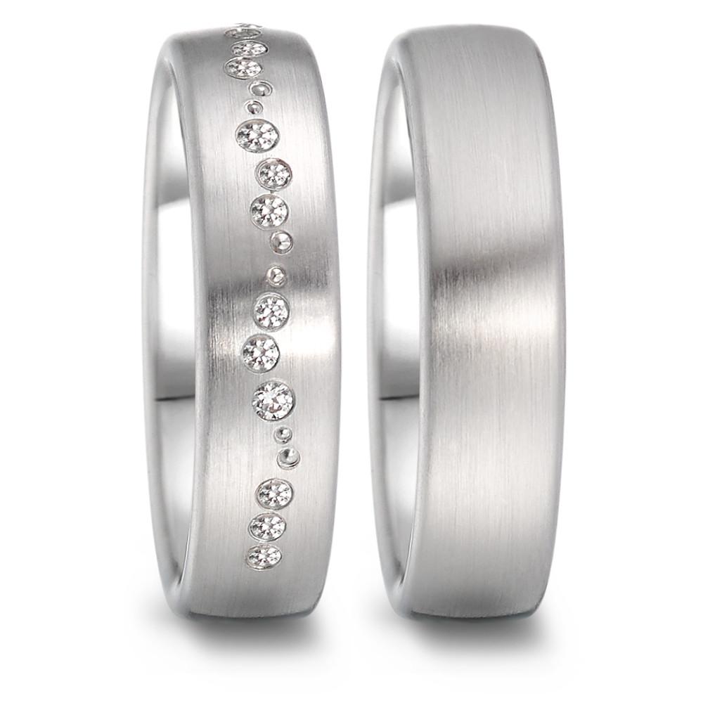 obrączka partnerska złoto białe 750/18 K Diament 0.105 ct, 15 kamienie, tw-vsi