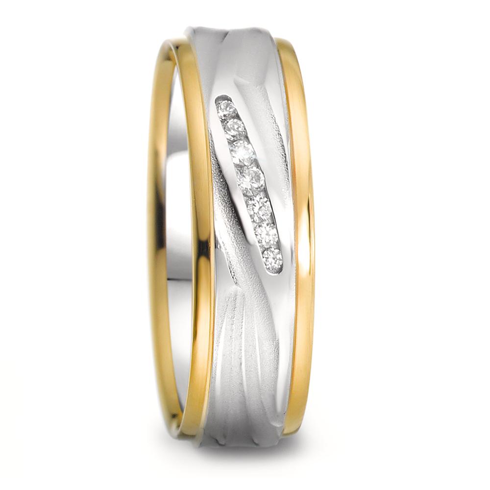 obrączka partnerska złoto białe 750/18 K, złoto żółte 750/18 K Diament 0.061 ct, 7 kamienie, w-si