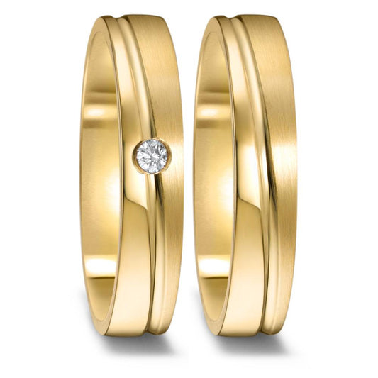 obrączka partnerska złoto żółte 750/18 K Diament 0.03 ct, w-si