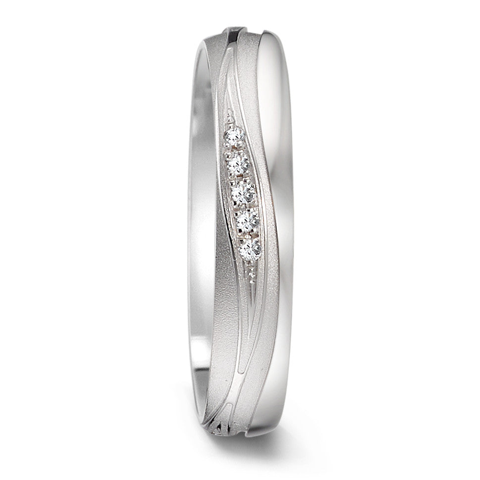 obrączka partnerska złoto białe 750/18 K Diament 0.09 ct, 15 kamienie, tw-si