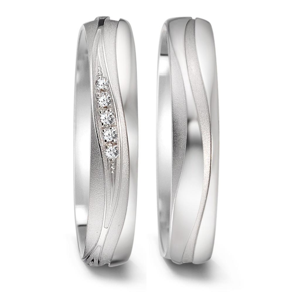 obrączka partnerska złoto białe 750/18 K Diament 0.09 ct, 15 kamienie, tw-si