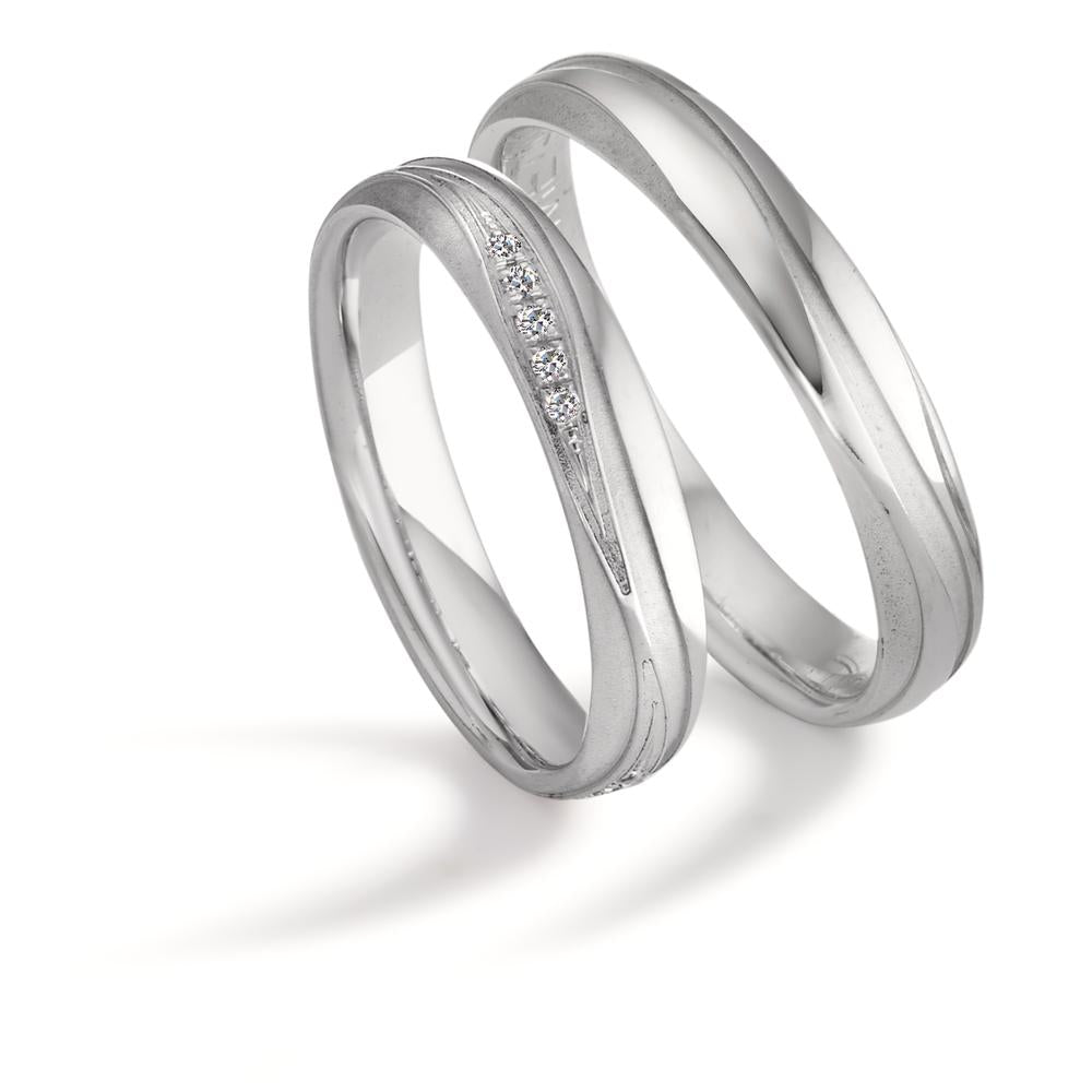 obrączka partnerska złoto białe 750/18 K Diament 0.09 ct, 15 kamienie, tw-si